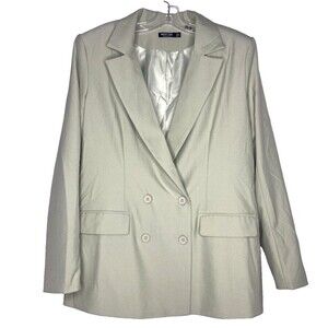 NASTY GAL Jacket Blazer Women 6 Sage Green Double Breast Exaggerated Shoulder‎